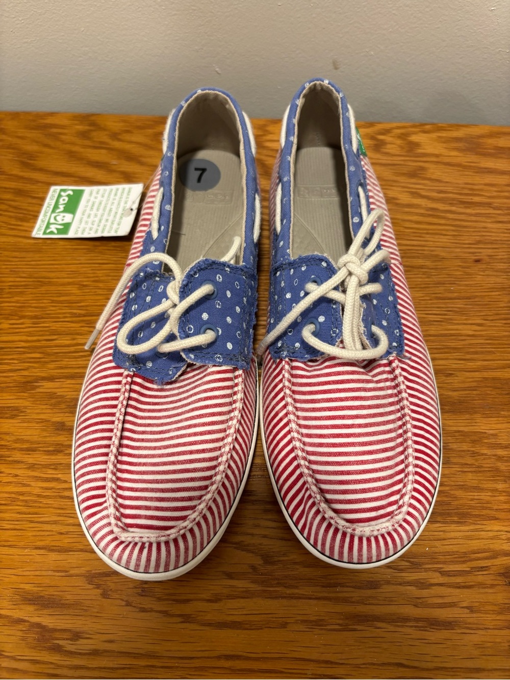 Sanuk Red & Blue Striped Women’s Casual Boat Shoes